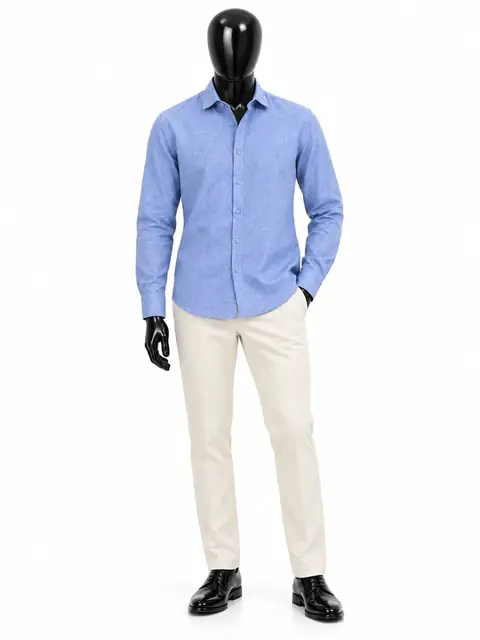 Camisa social azul em manequim